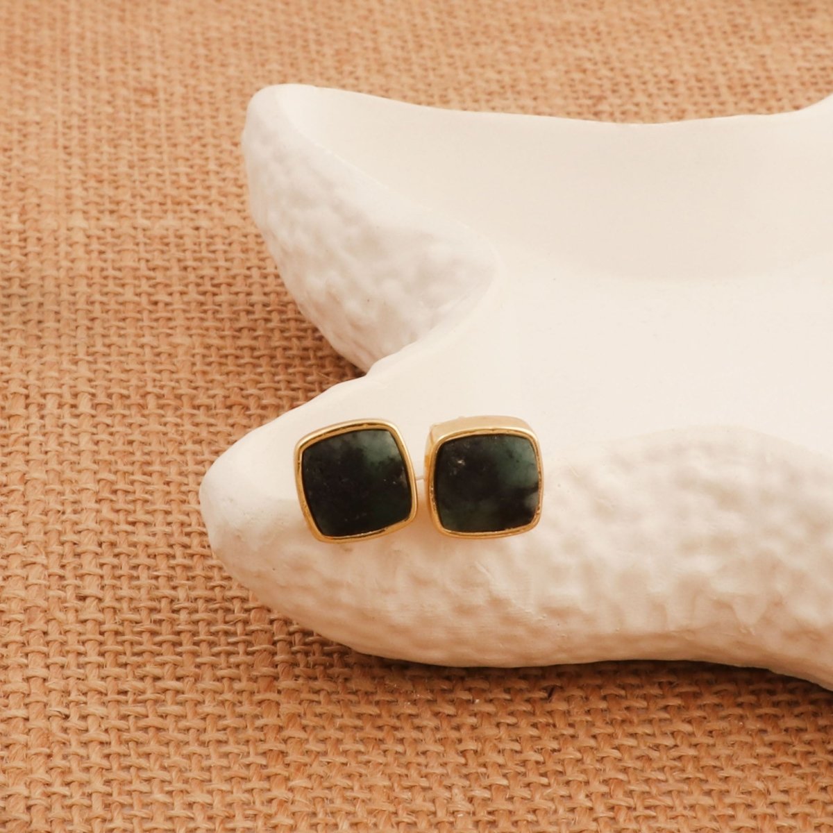 Natural Blue Sapphire Gemstone, Cushion Shape Stud Earrings CE - 1004