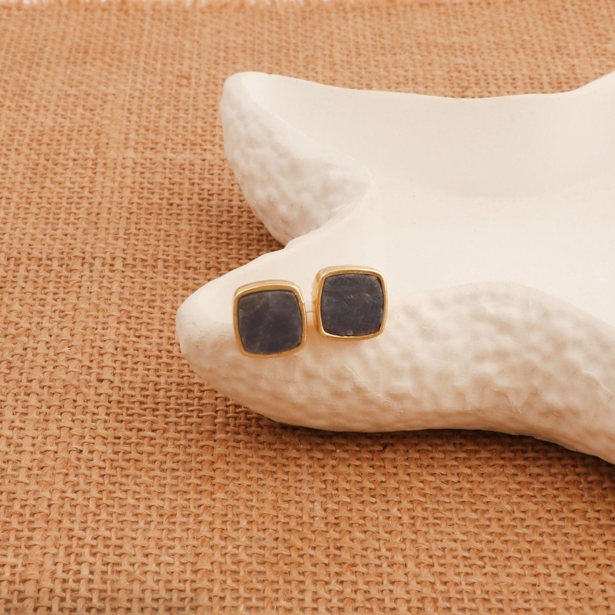 Natural Blue Sapphire Gemstone, Cushion Shape Stud Earrings CE - 1004