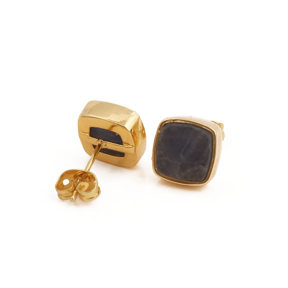 Natural Blue Sapphire Gemstone, Cushion Shape Stud Earrings CE - 1004