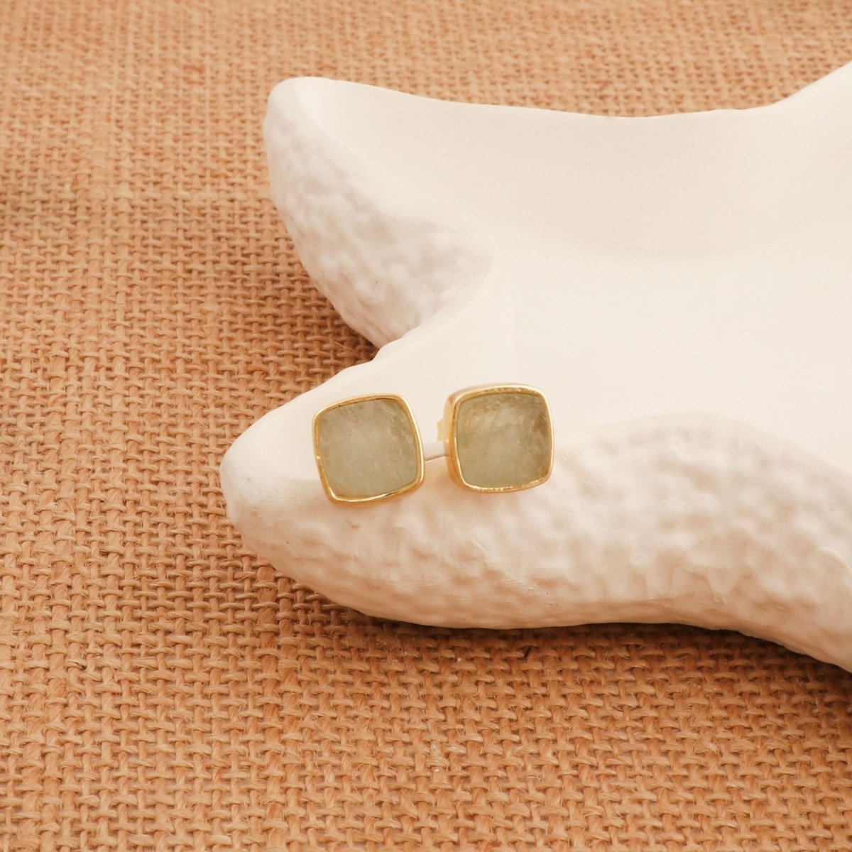 Natural Blue Sapphire Gemstone, Cushion Shape Stud Earrings CE - 1004