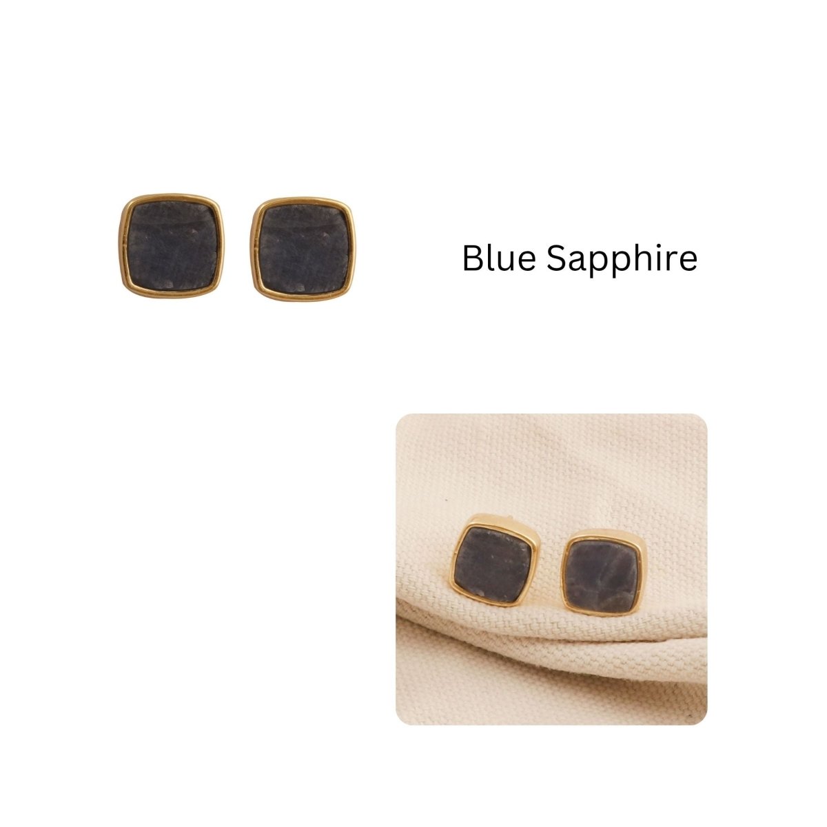 Natural Blue Sapphire Gemstone, Cushion Shape Stud Earrings CE - 1004
