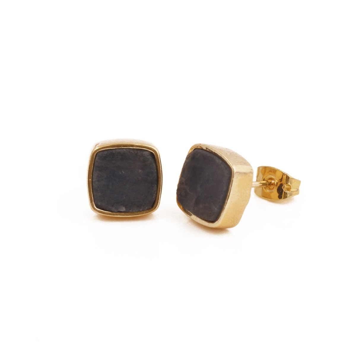 Natural Blue Sapphire Gemstone, Cushion Shape Stud Earrings CE - 1004