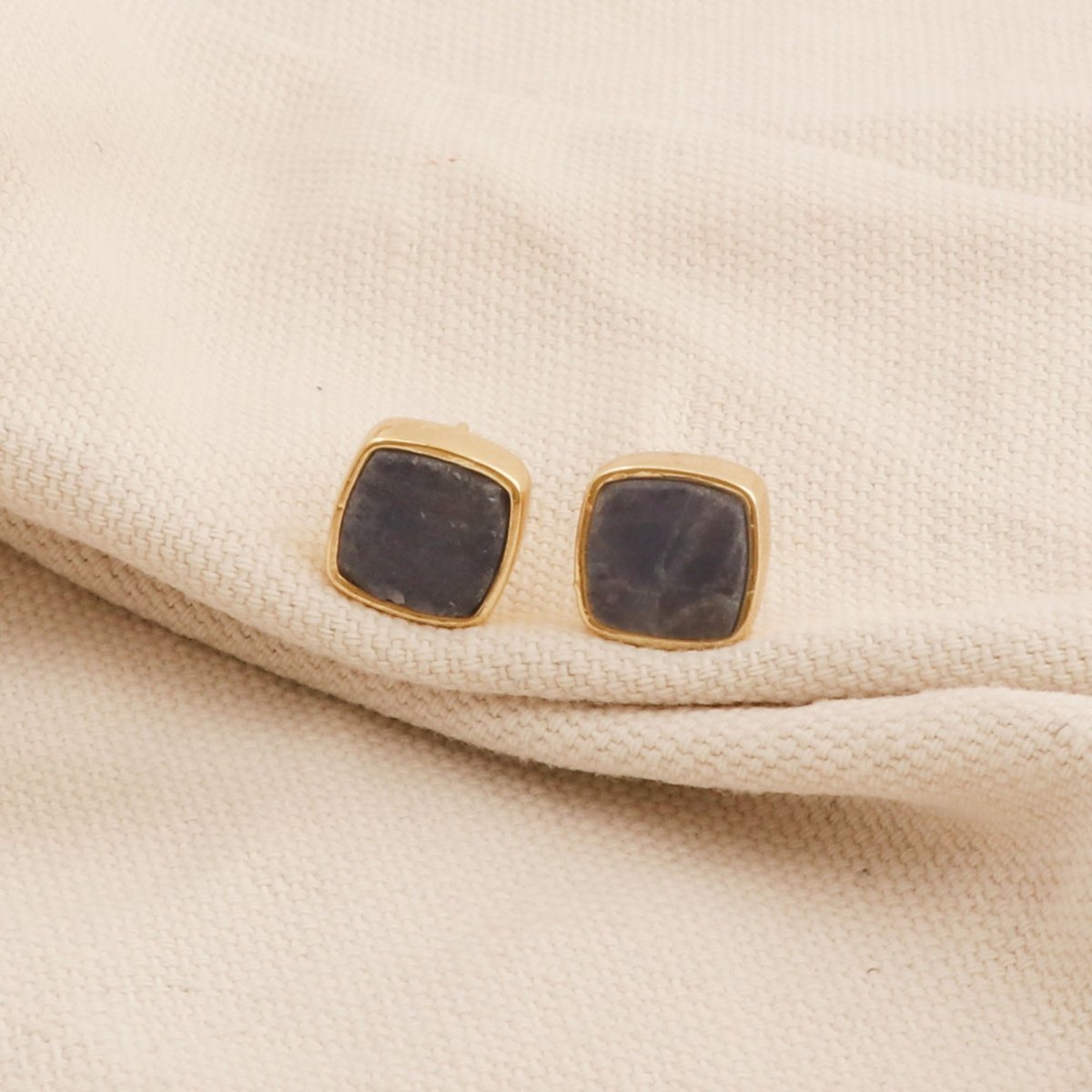 Natural Blue Sapphire Gemstone, Cushion Shape Stud Earrings CE - 1004