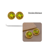 Natural Blue Sapphire Mohave Stud Earrings, Round Gemstone Bezel Set CE-1010 Peridot Mohave