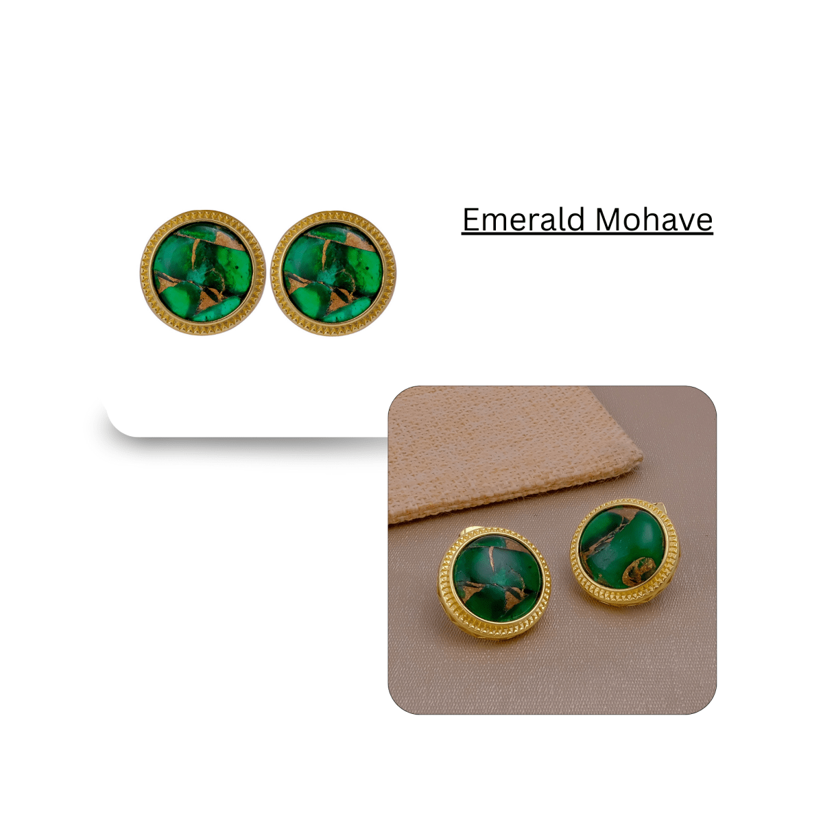 Natural Blue Sapphire Mohave Stud Earrings, Round Gemstone Bezel Set CE-1010 Emerald Mohave
