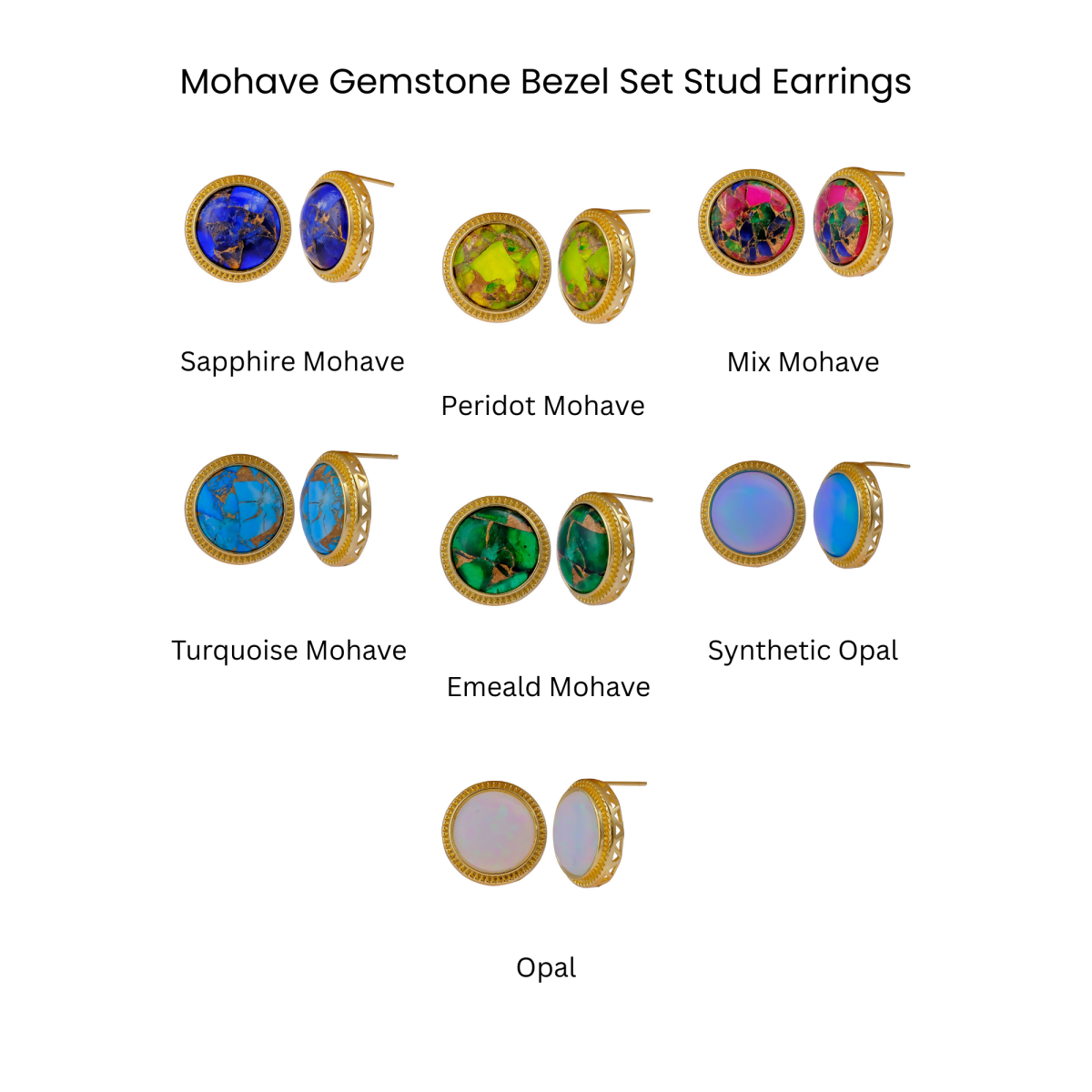 Natural Blue Sapphire Mohave Stud Earrings, Round Gemstone Bezel Set CE-1010