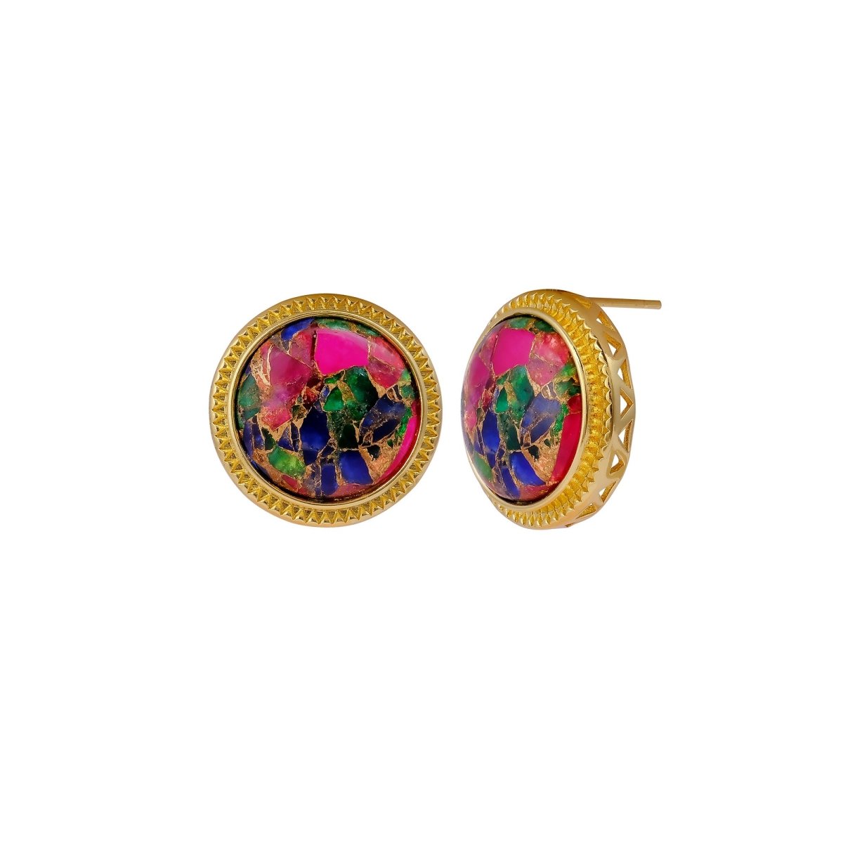 Natural Blue Sapphire Mohave Stud Earrings, Round Gemstone Bezel Set CE-1010