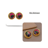 Natural Blue Sapphire Mohave Stud Earrings, Round Gemstone Bezel Set CE-1010 Mix Mohave