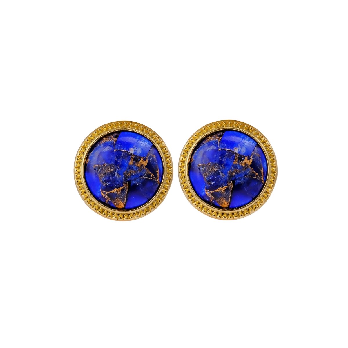 Natural Blue Sapphire Mohave Stud Earrings, Round Gemstone Bezel Set CE-1010