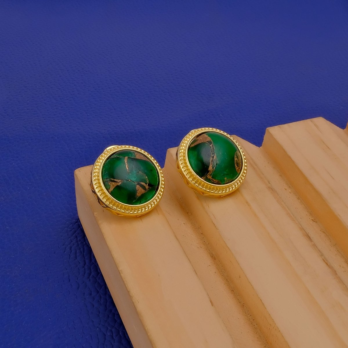 Natural Blue Sapphire Mohave Stud Earrings, Round Gemstone Bezel Set CE-1010