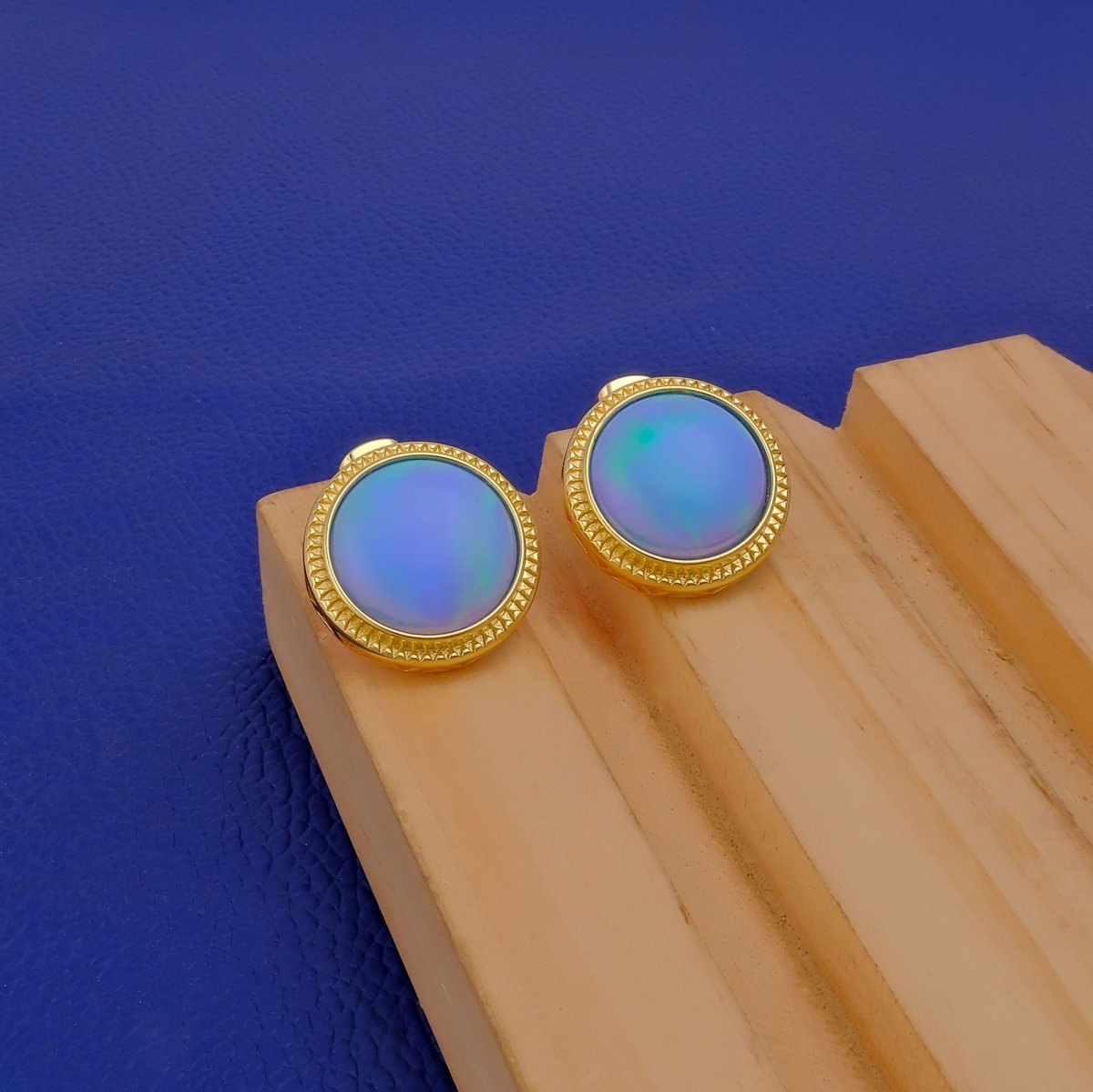 Natural Blue Sapphire Mohave Stud Earrings, Round Gemstone Bezel Set CE-1010
