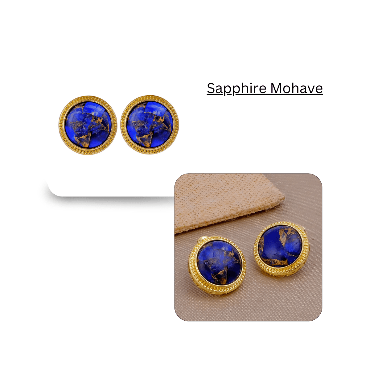 Natural Blue Sapphire Mohave Stud Earrings, Round Gemstone Bezel Set CE-1010