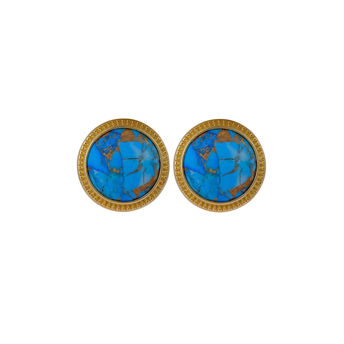 Natural Blue Sapphire Mohave Stud Earrings, Round Gemstone Bezel Set CE-1010