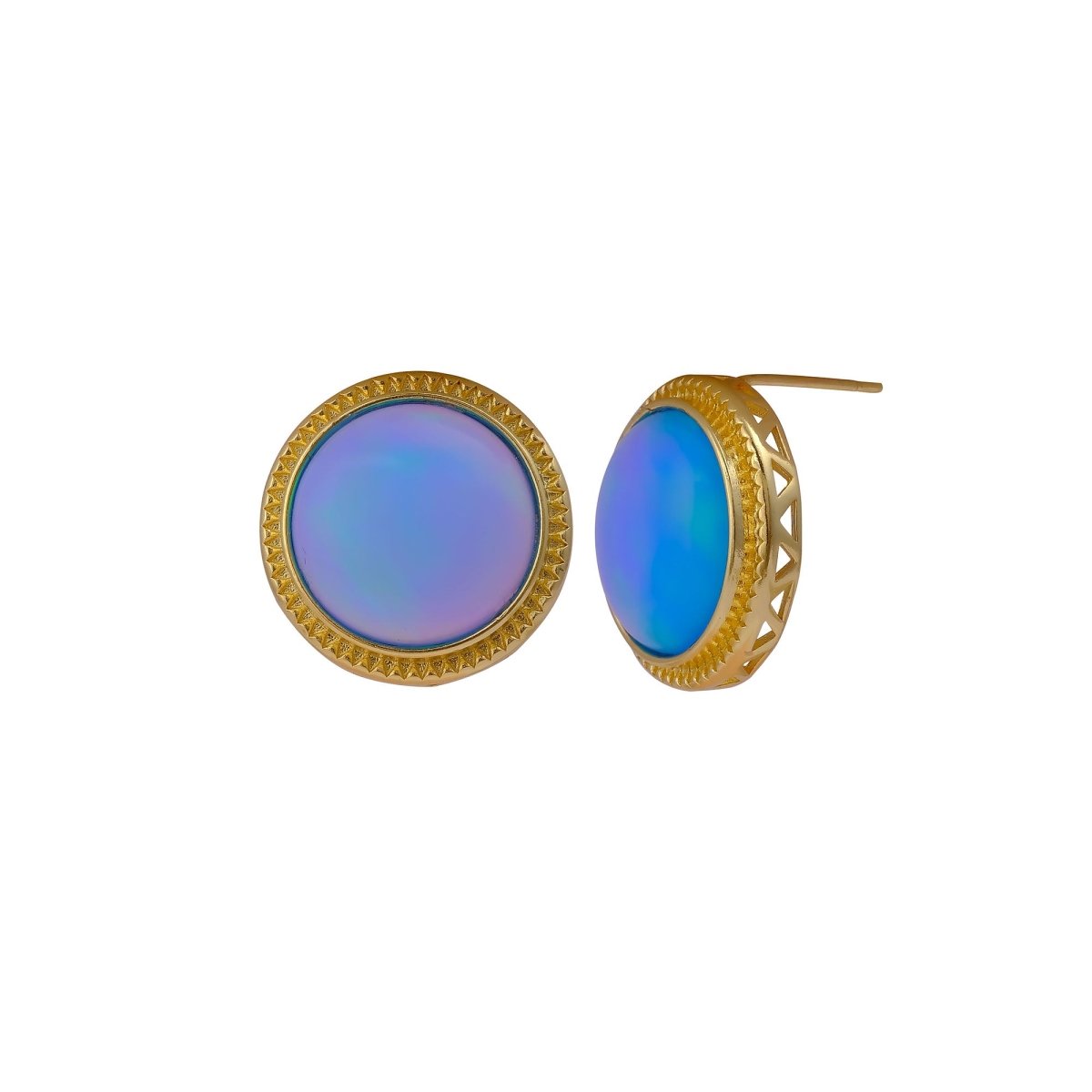 Natural Blue Sapphire Mohave Stud Earrings, Round Gemstone Bezel Set CE-1010