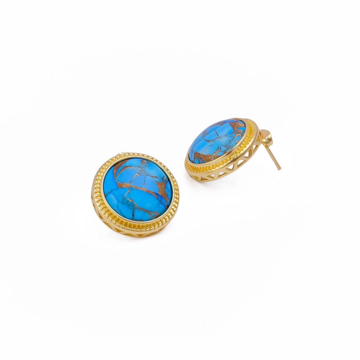 Natural Blue Sapphire Mohave Stud Earrings, Round Gemstone Bezel Set CE-1010