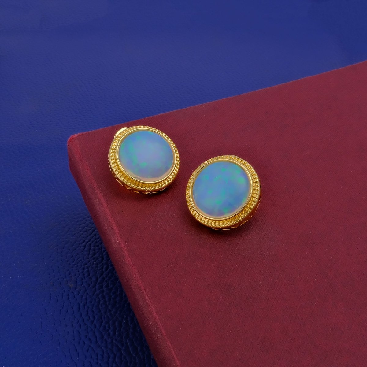 Natural Blue Sapphire Mohave Stud Earrings, Round Gemstone Bezel Set CE-1010