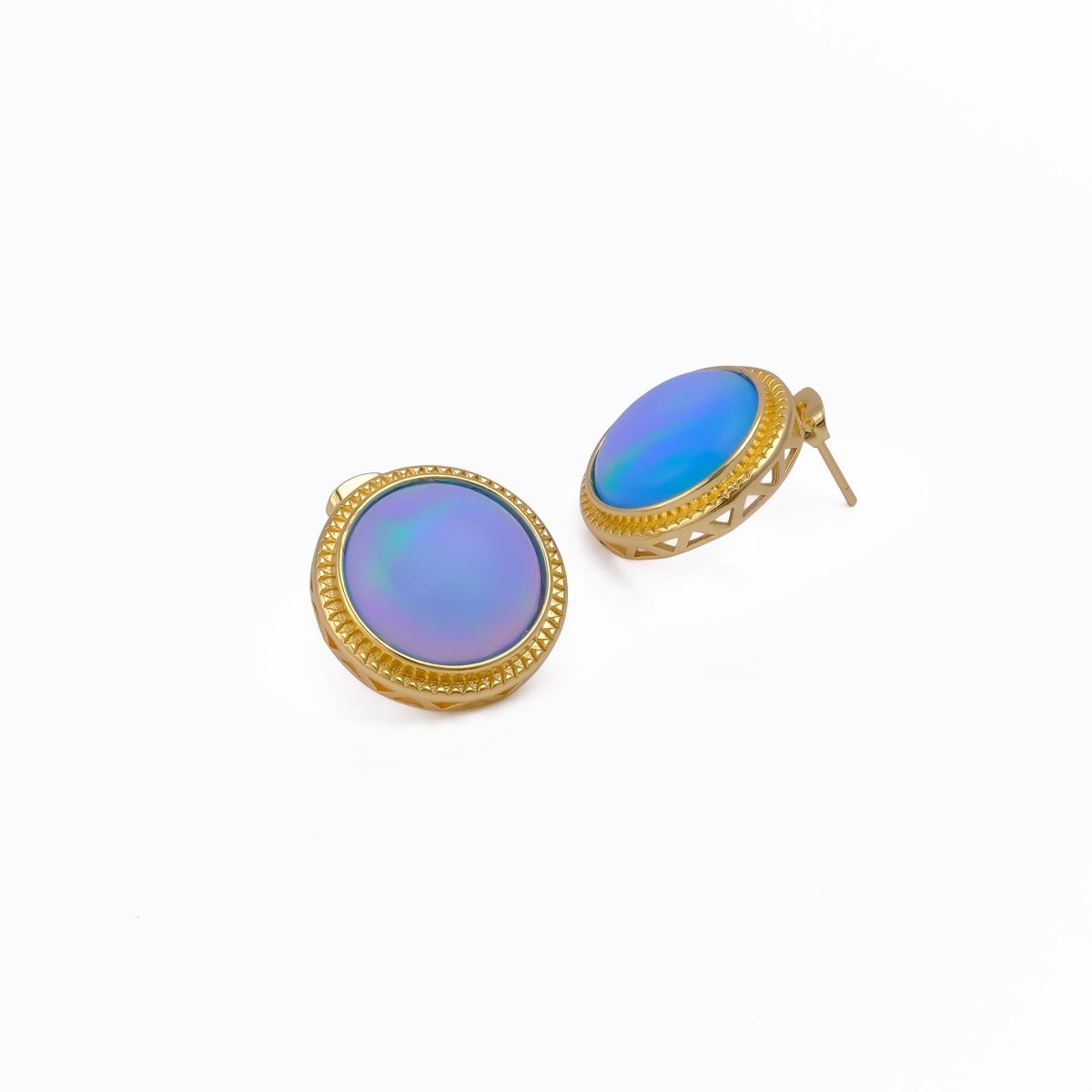 Natural Blue Sapphire Mohave Stud Earrings, Round Gemstone Bezel Set CE-1010