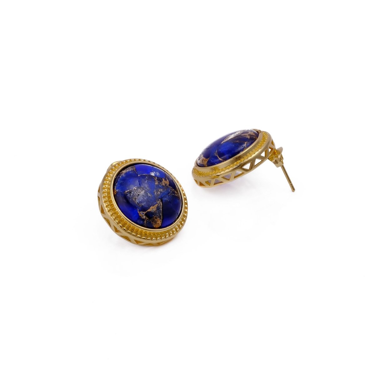 Natural Blue Sapphire Mohave Stud Earrings, Round Gemstone Bezel Set CE-1010