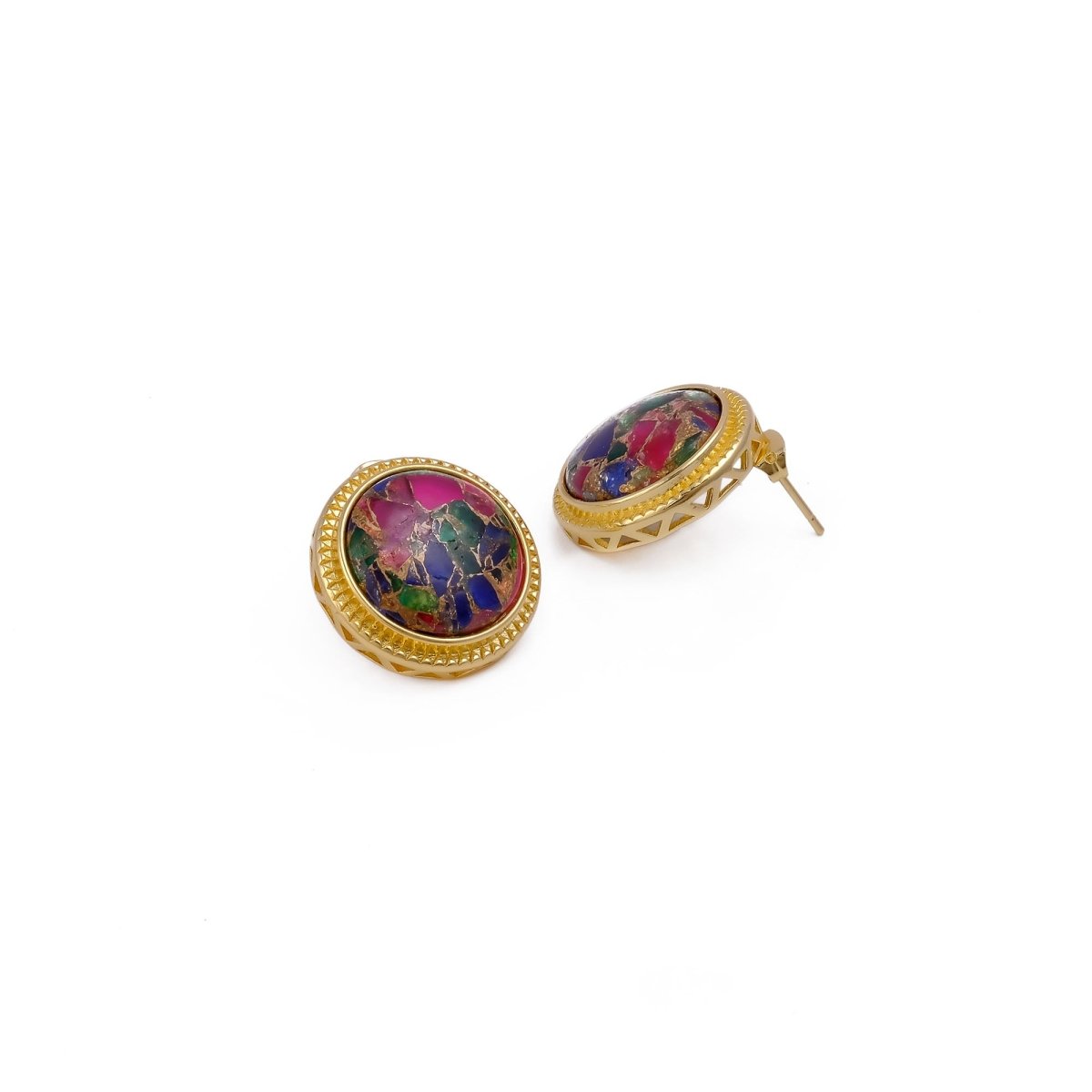 Natural Blue Sapphire Mohave Stud Earrings, Round Gemstone Bezel Set CE-1010
