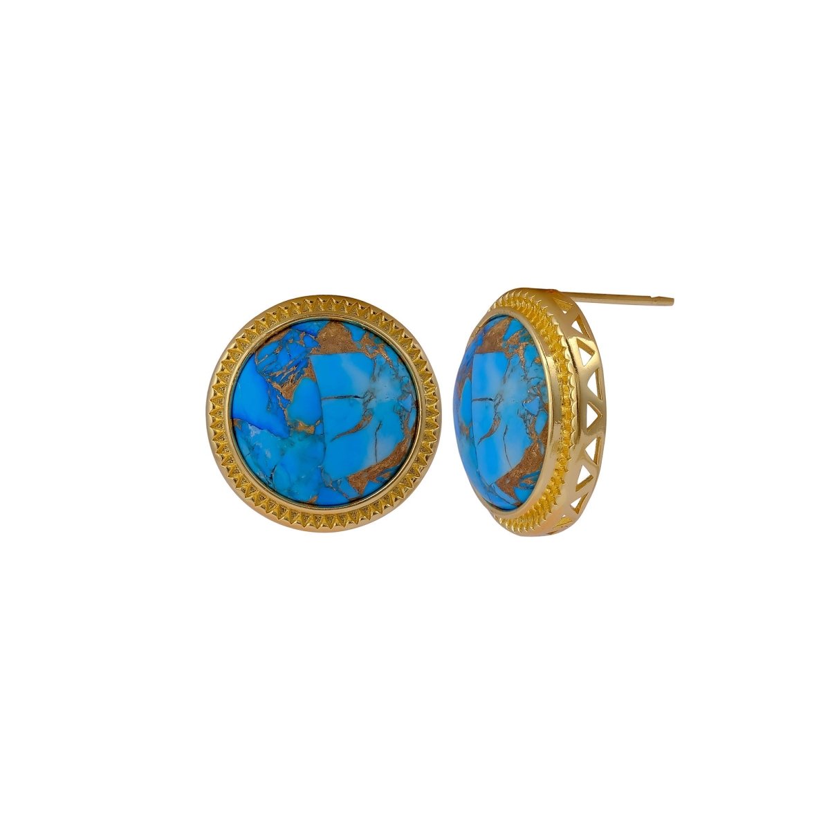 Natural Blue Sapphire Mohave Stud Earrings, Round Gemstone Bezel Set CE-1010
