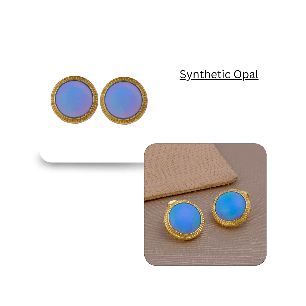 Natural Blue Sapphire Mohave Stud Earrings, Round Gemstone Bezel Set CE-1010 Synthetic Opal