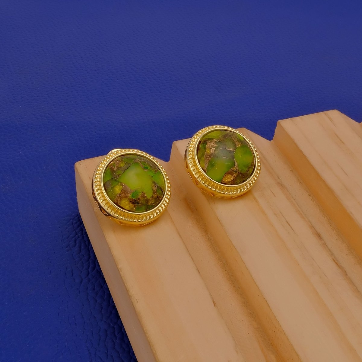 Natural Blue Sapphire Mohave Stud Earrings, Round Gemstone Bezel Set CE-1010