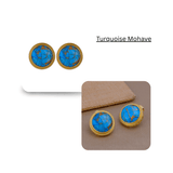 Natural Blue Sapphire Mohave Stud Earrings, Round Gemstone Bezel Set CE-1010 Turquoise Mohave