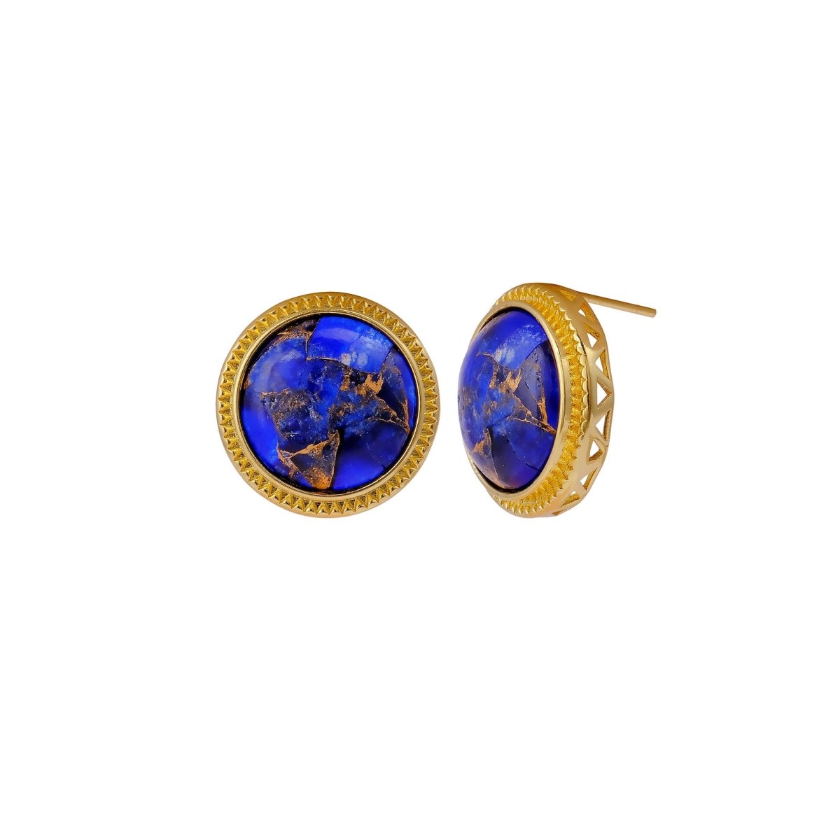 Natural Blue Sapphire Mohave Stud Earrings, Round Gemstone Bezel Set CE-1010
