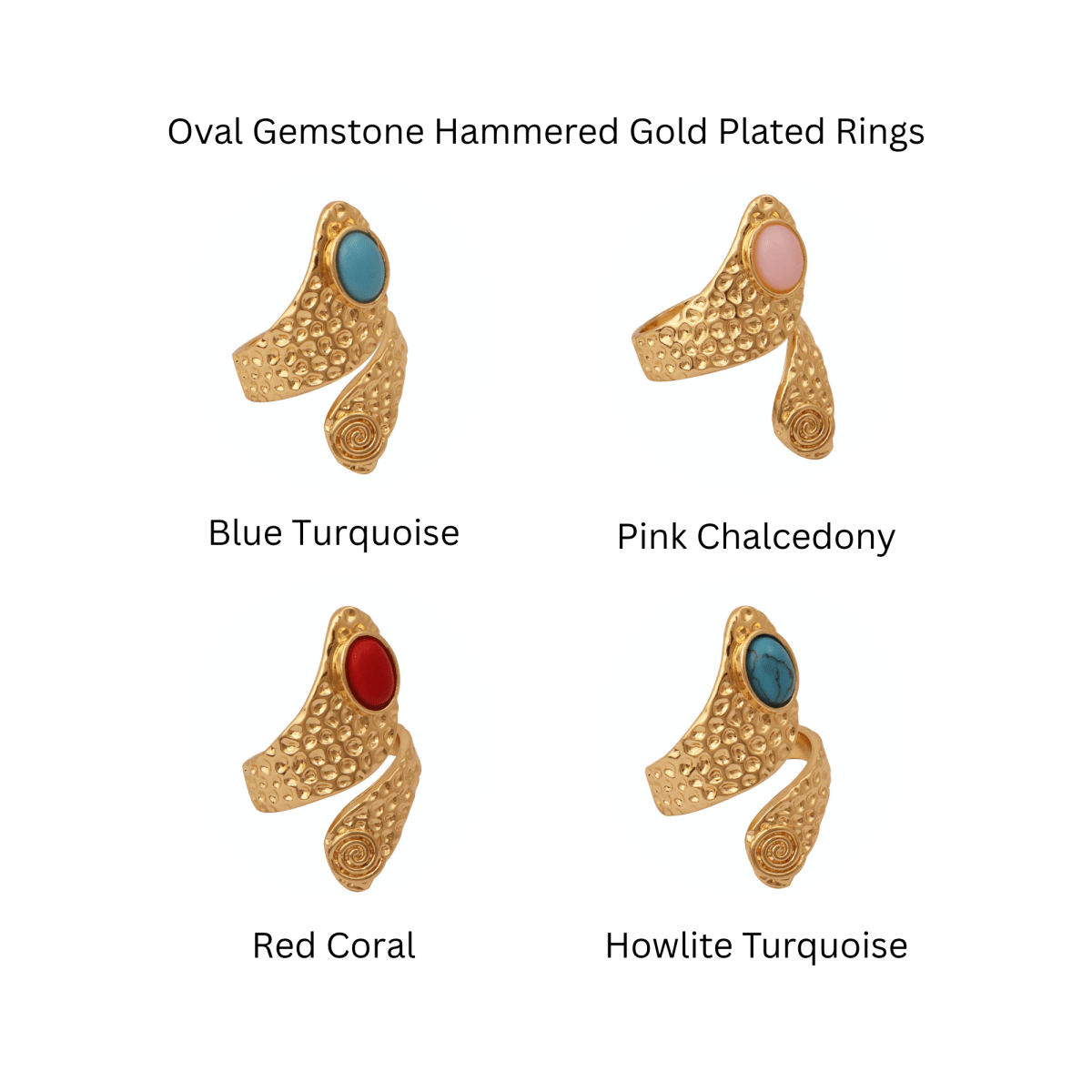 Natural Blue Turquoise Gemstone With Gold Plated Hammered Style Statement Rings CR - 1015