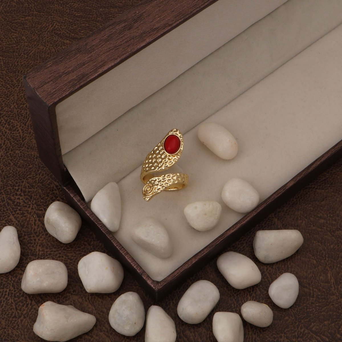 Natural Blue Turquoise Gemstone With Gold Plated Hammered Style Statement Rings CR - 1015