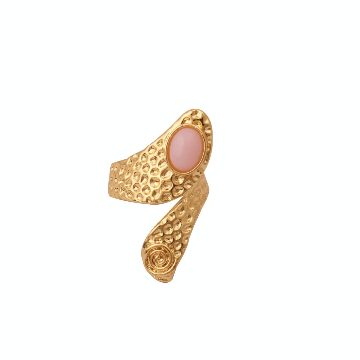 Natural Blue Turquoise Gemstone With Gold Plated Hammered Style Statement Rings CR - 1015