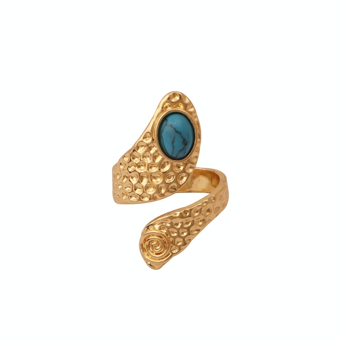 Natural Blue Turquoise Gemstone With Gold Plated Hammered Style Statement Rings CR - 1015