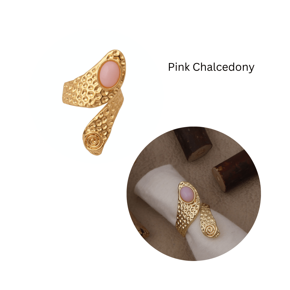 Natural Blue Turquoise Gemstone With Gold Plated Hammered Style Statement Rings CR - 1015