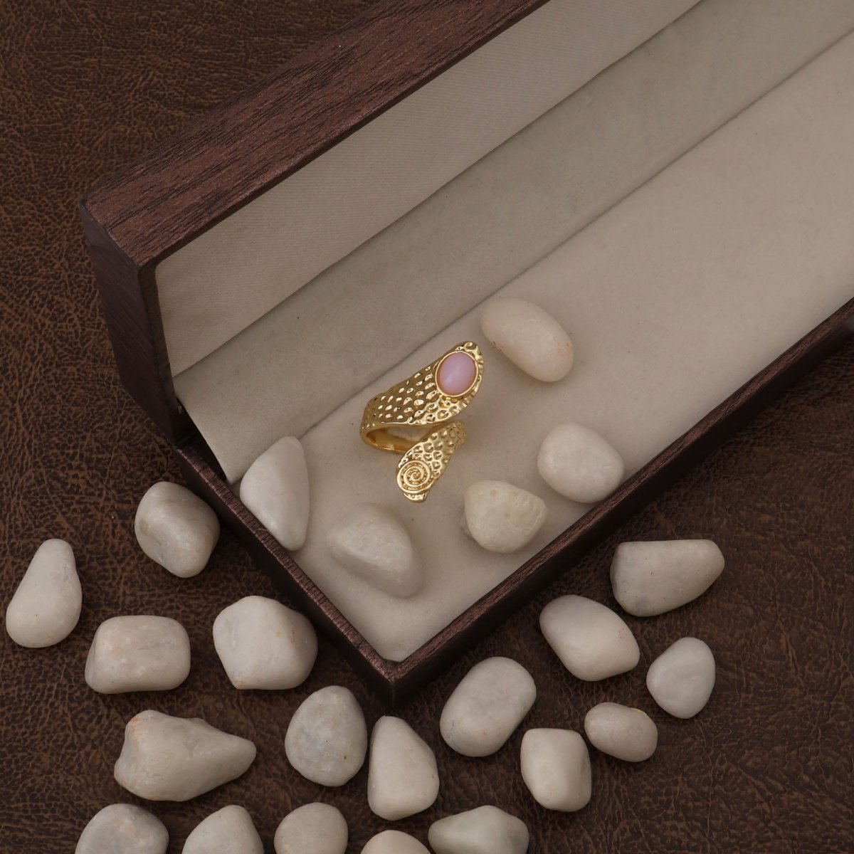 Natural Blue Turquoise Gemstone With Gold Plated Hammered Style Statement Rings CR - 1015