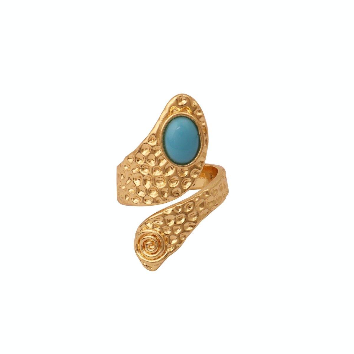 Natural Blue Turquoise Gemstone With Gold Plated Hammered Style Statement Rings CR - 1015