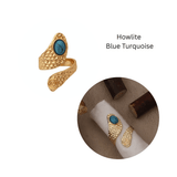 Natural Blue Turquoise Gemstone With Gold Plated Hammered Style Statement Rings CR - 1015