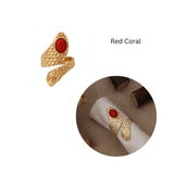 Natural Blue Turquoise Gemstone With Gold Plated Hammered Style Statement Rings CR - 1015