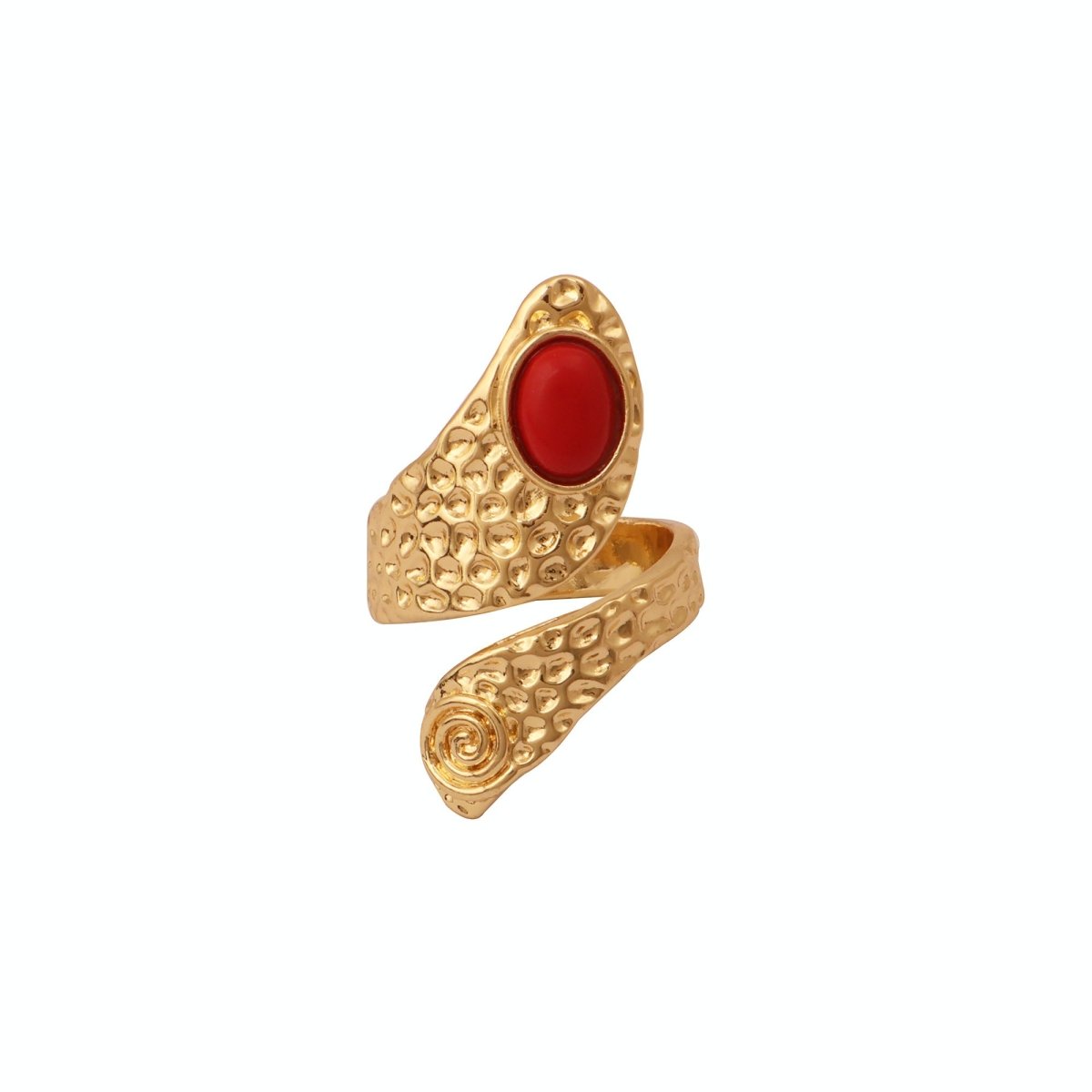 Natural Blue Turquoise Gemstone With Gold Plated Hammered Style Statement Rings CR - 1015