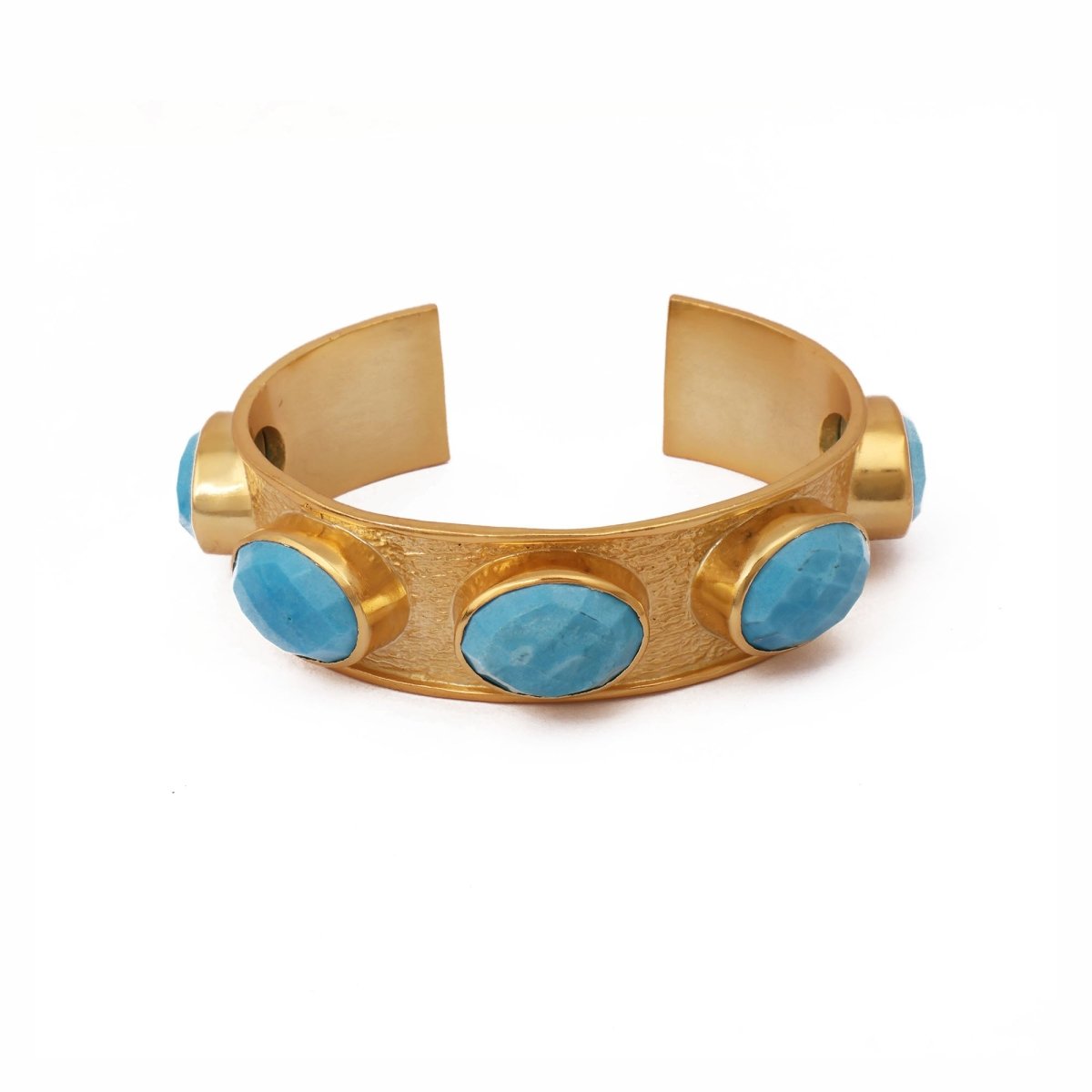 Natural Gemstone Blue Turquoise Bangles, Chunky Gold Plated Cuff Jewelry 5440