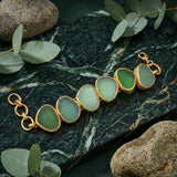 Natural Gemstone Green Cat's Eye, Gold Plated Statement Bracelet 5265