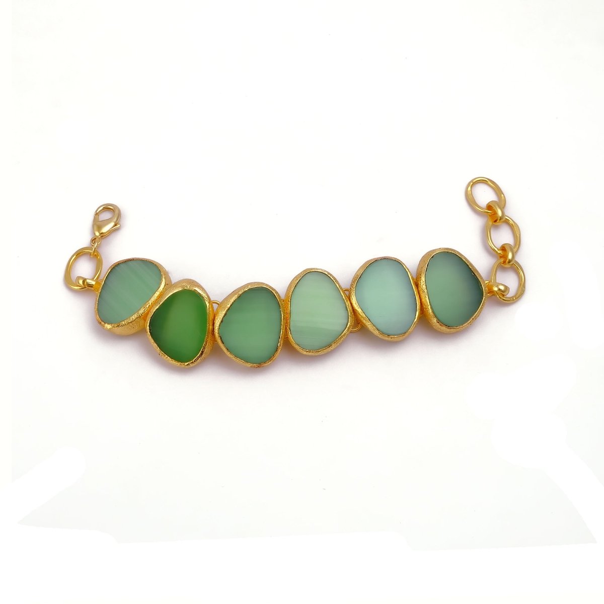 Natural Gemstone Green Cat's Eye, Gold Plated Statement Bracelet 5265