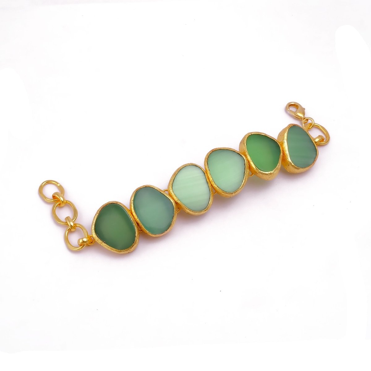 Natural Gemstone Green Cat's Eye, Gold Plated Statement Bracelet 5265
