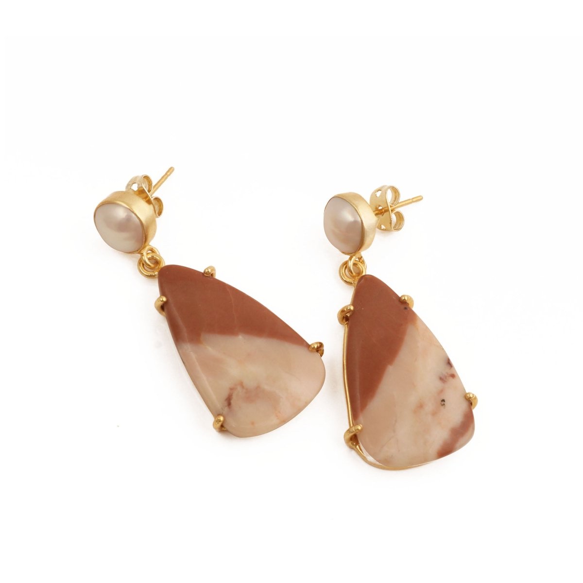Natural Gemstone Moss Agate and Pearl Dangle Drop Earrings, Birthstone Jewelry 5124