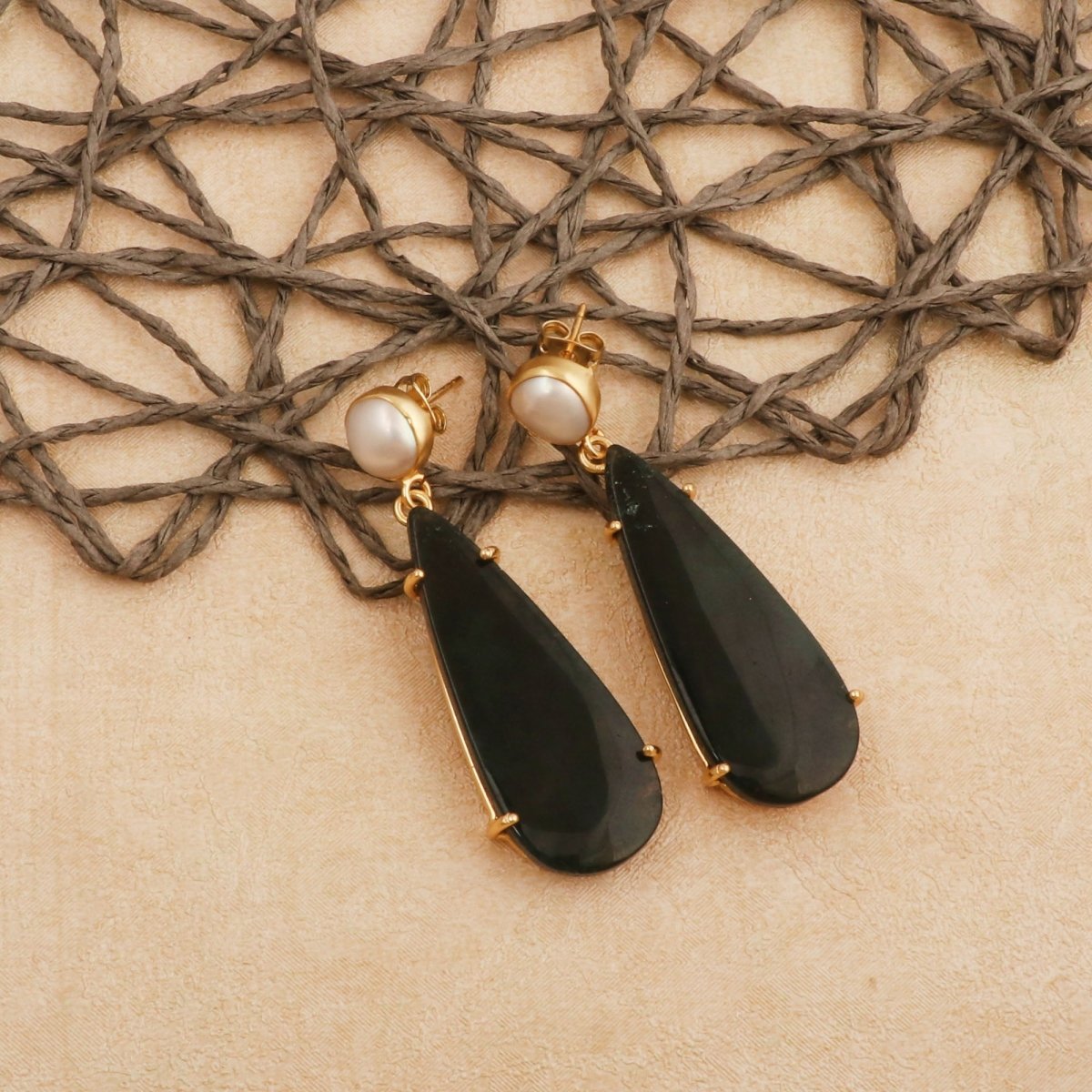 Natural Gemstone Moss Agate and Pearl Dangle Drop Earrings, Birthstone Jewelry 5124