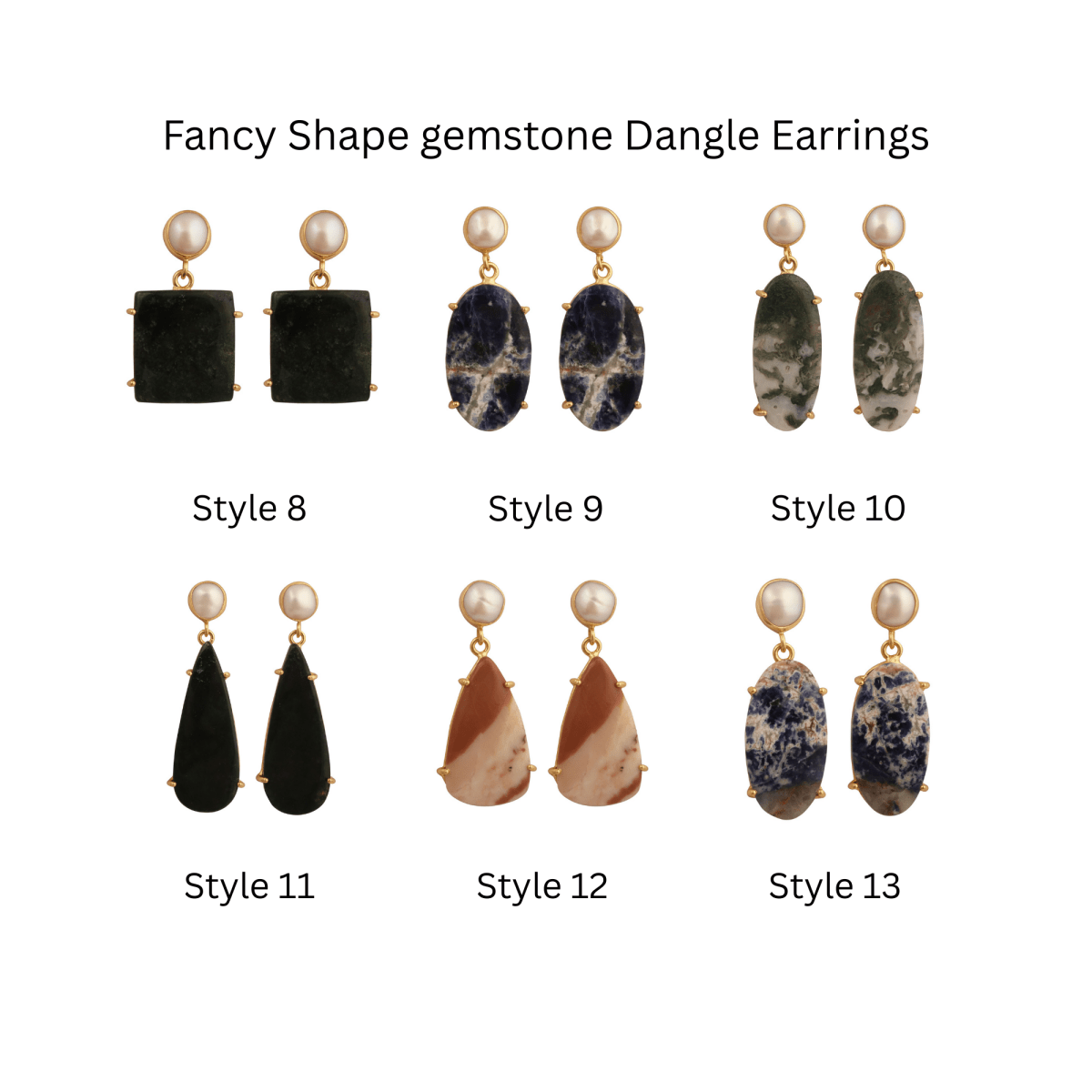 Natural Gemstone Moss Agate and Pearl Dangle Drop Earrings, Birthstone Jewelry 5124