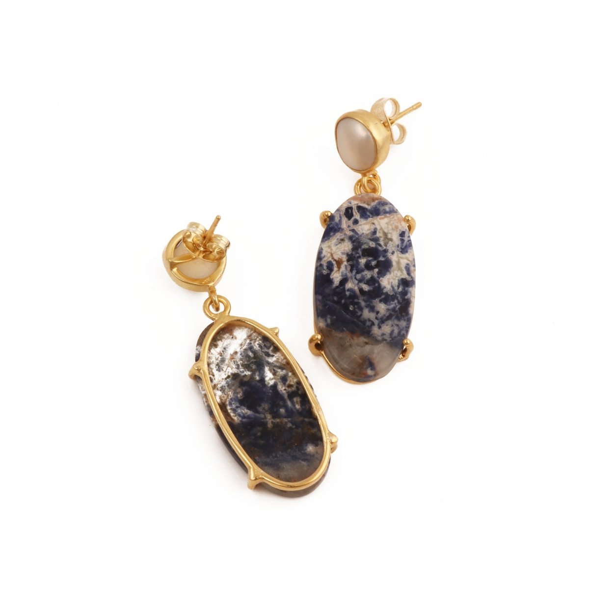 Natural Gemstone Moss Agate and Pearl Dangle Drop Earrings, Birthstone Jewelry 5124