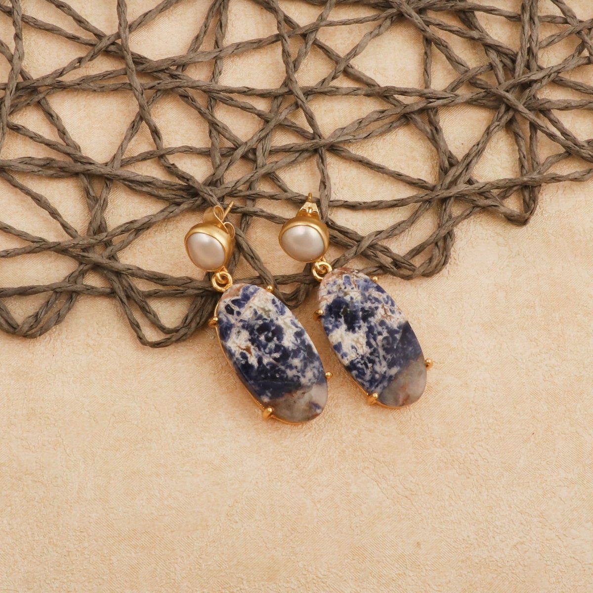 Natural Gemstone Moss Agate and Pearl Dangle Drop Earrings, Birthstone Jewelry 5124