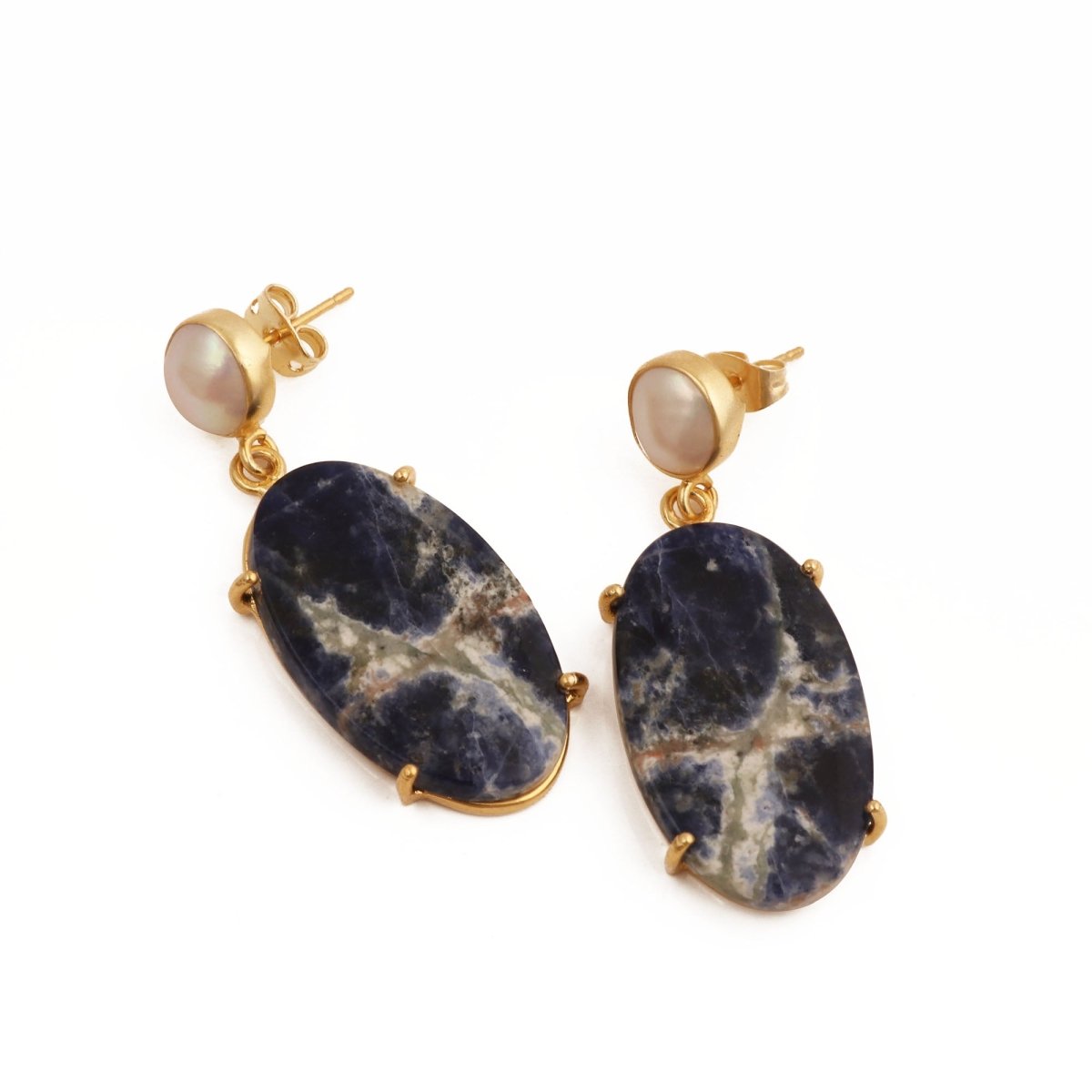 Natural Gemstone Moss Agate and Pearl Dangle Drop Earrings, Birthstone Jewelry 5124