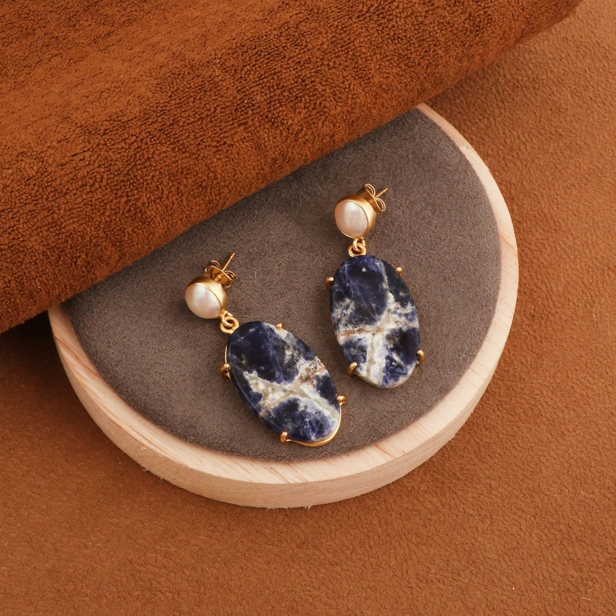 Natural Gemstone Moss Agate and Pearl Dangle Drop Earrings, Birthstone Jewelry 5124