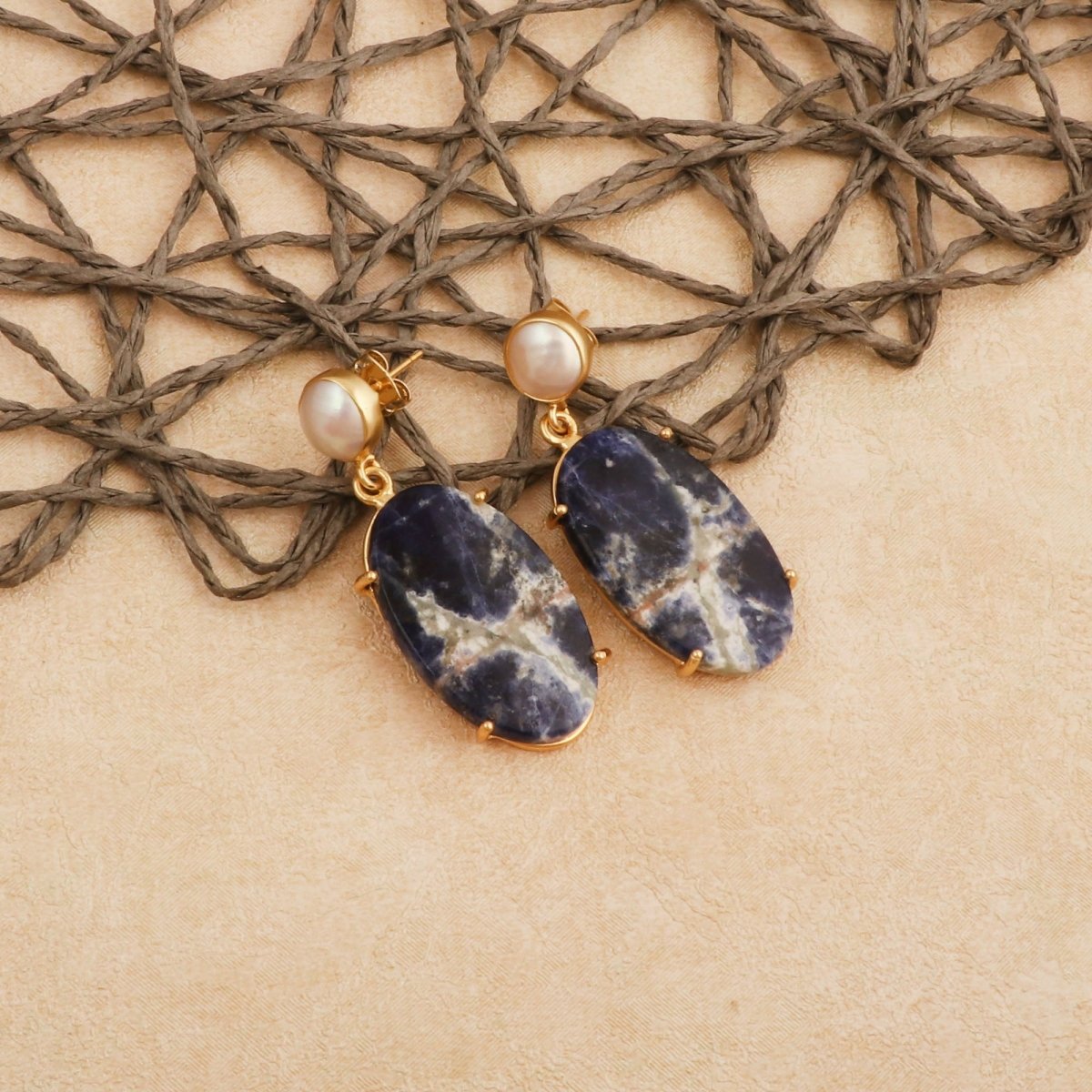 Natural Gemstone Moss Agate and Pearl Dangle Drop Earrings, Birthstone Jewelry 5124
